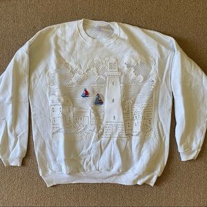 White Hanes crew neck with nautical scenery